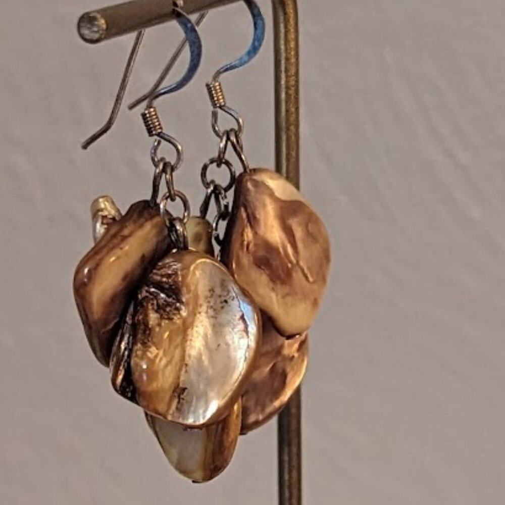 Brown Shell Waterfall Dangle Earrings - image 3